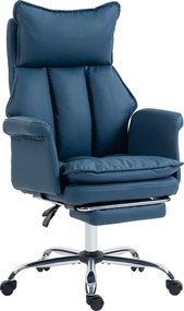 HOMCOM Cadeira Ergonômica de Secretária com Apoio para os Pés Encosto Reclinável Estofada em Couro Sintético 69x65x108-116 cm Azul | Aosom Portugal