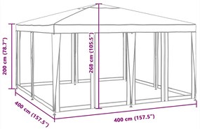 Tenda p/ festas c/ 8 paredes laterais malha 4x4 m PEAD branco