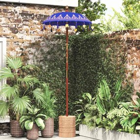 vidaXL Parasol Balinês Azul (90-100) x 260 cm Algodão e madeira sólida