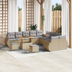 Conjunto de Sofá de Jardim de 13 Peças com Almofadas Bege Rattan Acáci