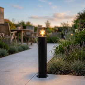 Candeeiro de pé exterior preto com cúpula fumada 50 cm - Odense