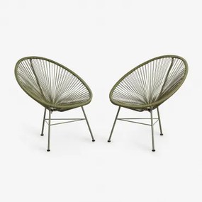 Pack De 2 Poltronas Em Aço E Vime Sintético New Acapulco Verde Azeitona Intenso - Sklum