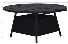 9 pcs conjunto jantar exterior com almofadões vime PE preto