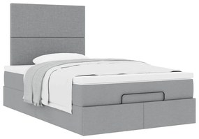 Estrutura de cama otomana com colchão cinza claro tecido