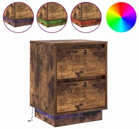 Criado-Mudo com Luzes LED Carvalho Fumado 39x34,5x50 cm