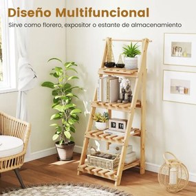 Suporte para plantas 28 x 52 x 109 cm de madeira de abeto de 4 prateleiras Natural