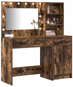 Conjunto de Mesa de Maquiagem 2 Peças com LED e Madeira Fumada