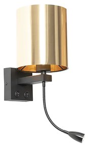 LED Candeeiro de parede preto com braço flexível e abajur dourado 15 cm - Brescia Moderno,Design