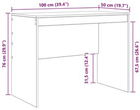 Secretária Carvalho Artesanal MDF 100 x 50 x 76 cm Simples