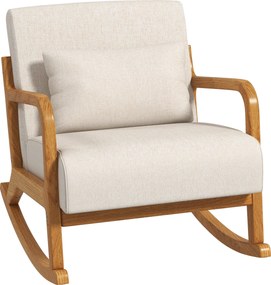 HOMCOM Cadeira de balanço com design retrô, madeira de seringueira, 64,5 cm x 92 cm x 81,5 cm, bege + castanho | Aosom Portugal
