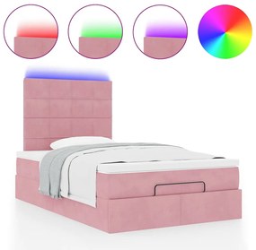 Estrutura de cama otomana com colchões 120x200 cm veludo rosa