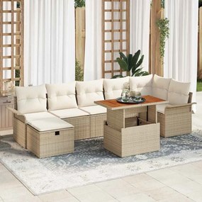 vidaXL Conjunto de Sofás de Jardim de 8 Peças com Almofadas Bege de Polirattan