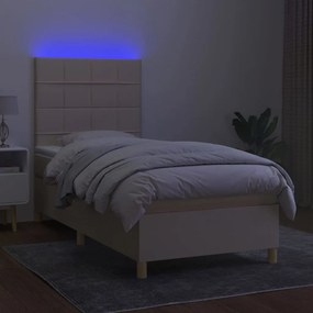 Cama box spring c/ colchão e LED 100x200 cm tecido cor creme