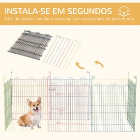 Parque Dobrável para Cães 8 Painéis Ø156x60 cm Cercado Metálico com Porta Estacas Interior Exterior Multicolor