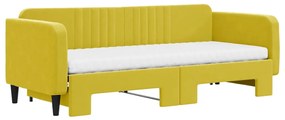 Sofá-cama com gavetão e colchões 80x200 cm veludo amarelo