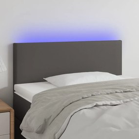 3121414 vidaXL Cabeceira de cama c/ LED 90x5x78/88cm couro artificial cinzento