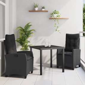 vidaXL Conjunto de Jantar de Jardim 3 Peças com Almofadas - Rattan Sintético Preto