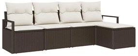 Conjunto de Sofá de Jardim 5 Peças com Almofadas Marrom