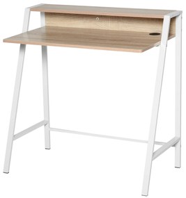 HOMCOM Secretária Mesa Computador 84x45x85cm Bancada Madeira Pés Metal Estilo Moderno Design Elegante Carvalho Branco | Aosom Portugal