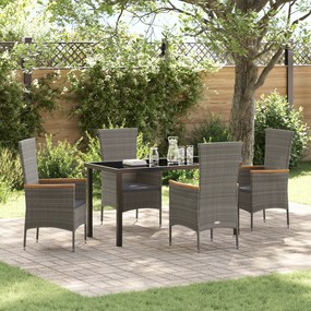 vidaXL Conjunto de Jantar para Jardim de 5 Peças com Almofadas Cinzento Rattan Poly