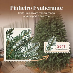 Árvore de Natal Artificial 210 cm com 2641 Ramos e Base Metálica Dobrável Realista e Frondosa Verde