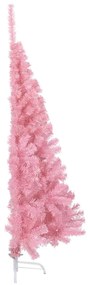 Meia árvore de Natal artificial com suporte 150 cm PVC rosa