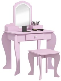 ZONEKIZ Toucador Infantil para Meninas e Meninos Toucador de Maquilhagem com Banco Espelho Gaveta e Caixas de Arrumação Rosa