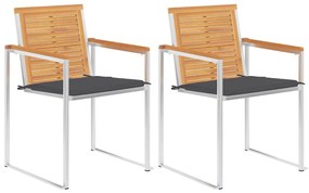vidaXL Cadeiras de jardim com almofadões 2 pcs teca maciça e aço