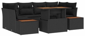 vidaXL Conjunto de Sofá de Jardim 7 pcs Preto Rattan Sintético