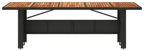 Mesa de jardim com tampo de madeira de acácia vime PE preto
