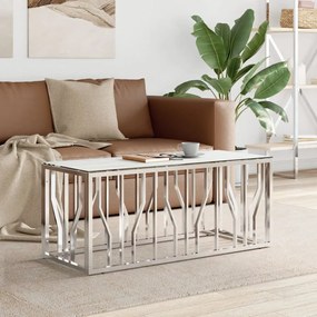 vidaXL Mesa de centro 110x45x45 cm aço inoxidável e vidro prateado