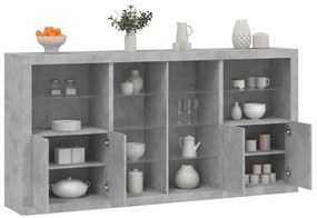 Aparador com luzes LED 202x37x100 cm cinzento cimento