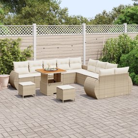 Conjunto de Sofá de Jardim de 13 Peças com Almofadas Bege Rattan Polié