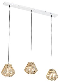 Candeeiro de suspensão em bambu com branco oblongo 3 luzes - Canna Diamond Rústico