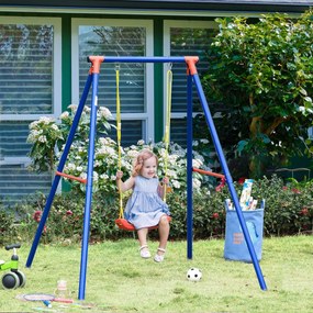 Outsunny Balanço de metal para crianças acima de 6 anos com apoio infantil com assento de corda ajustável 4 âncoras externas máx. 40 kg 155x160x180cm Multicolor
