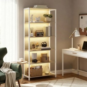 Estante com 6 prateleiras e iluminação, 30,3 x 60 x 178,6 cm, bege natural