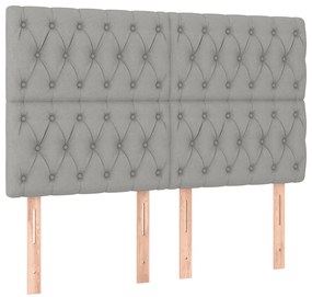 Cama box spring c/ colchão e LED 140x190 cm tecido cinza-claro