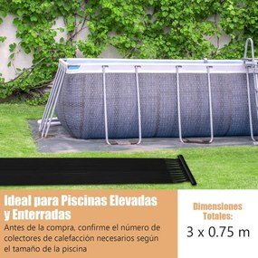 Aquecedor solar 3 x 0,75 m para piscinas acima do solo e enterradas em material PE resistente às intempéries Preto