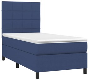 Cama box spring c/ colchão e LED 90x200 cm tecido azul