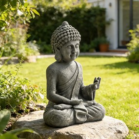 Estátua de jardim  32 x 23 x 51 cm, escultura de Buda sentado em óxido de magnésio, decoração espiritual, cinzento escuro