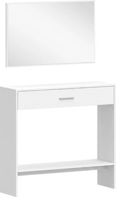 Consola de Entrada com Espelho, Gaveta e Prateleira para Hall, 91,5x27,9x85,5 cm, Branco