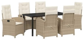 Conjunto de Jantar de Jardim com Almofadas Bege de Rattan Polimérico