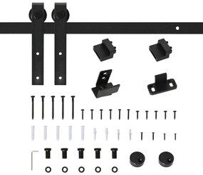 HOMCOM Ferragens para Porta Corredeira 200cm Kit de Acessórios para Porta Corredeira de Madeira com 2 Trilhos de Aço Carga Máxima 20 kg Preto