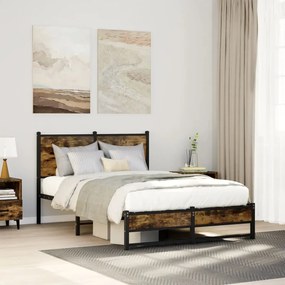 vidaXL Estrutura de cama sem colchão 120x190 cm metal carvalho fumado