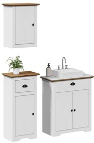 3 pcs conjunto de móveis WC BODO pinho maciço branco castanho