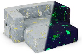 Sofá Infantil com Pufes Sofá Infantil Dobrável e Luminoso com Capa Removível e Lavável para Bebês 107 x 52 x 41,5 cm Cinza