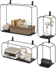 Conjunto de 4 Prateleiras de Parede Geométricas, 43 x 12 x 32 cm, Estrutura em Metal, Pretas