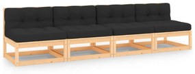vidaXL 4 pcs conjunto lounge de jardim com almofadões pinho maciço