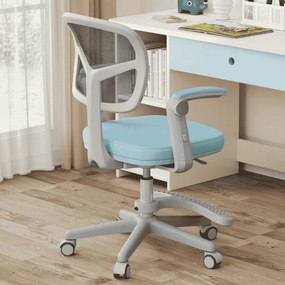 Cadeira de escritório para crianças com apoios de braços, apoio para os pés e rodas universais com altura ajustável 57 x 55 x 80-91 cm Azul