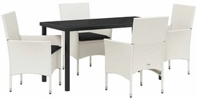 Conjunto de Jantar para Jardim de 5 Peças com Almofadas Branco em Ratt